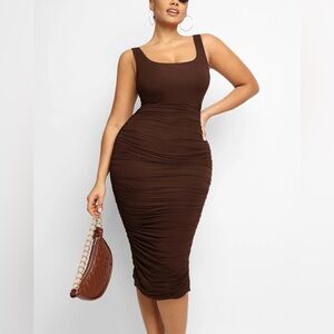 NWT Shapellx Tank Ruched Shaping Dress -Brown
